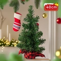 Mini 40cm artificial Christmas tree with red and black buffalo plaid base for tabletop - 40cm Red and Black Plaid Christmas Tree