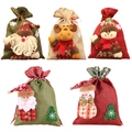 Lot de 5 sacs de Noël en toile de jute avec appliques 3D du Père Noël renne et bonhomme de neige - Style Assorti Père Noël Bonhomme de Neige Élan