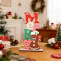 Christmas wooden desktop decoration featuring colorful MERRY letters and a cute gingerbread man - Gingerbread Man with Lollipop (MERRY)