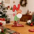 Christmas wooden NOEL gnome and gingerbread man desktop ornament with red and green decor - Gnome with Red Large Snowflake (NOEL)