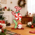 Festive JOY letter wooden Christmas gnome desktop ornament with red and green details - Gnome Figurine Ornament (JOY)