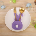 Portaposate pasquale in feltro viola a forma di coniglio con set di forchetta e cucchiaio - Viola