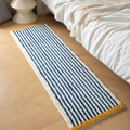 Tappeto scendiletto in peluche a righe blu e bianche con bordi gialli vivaci - Tono Blu / 40x60cm