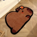 Cute Capybara tufted bath mat in brown plush fabric on wooden floor for home decor - Capybara Style