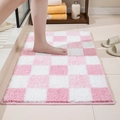 Tappetino da bagno a scacchi rosa e bianco in morbido peluche spesso e assorbente - Scacchiera Rosa / 40x60cm