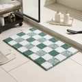 Green and white checkered thick chenille bath mat with non-slip texture and soft fibers - 40x60cm / Green Checkerboard