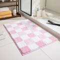 Pink and white checkerboard bathroom mat with non-slip thick absorbent tufted fabric - 40x60cm / Pink Checkerboard