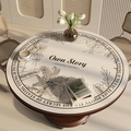 Tovaglietta rotonda in pelle crema con motivo di foglie di palma e scritte - Diametro 50CM / Foresta Pluviale Vintage