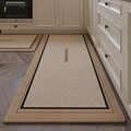 Tappeto da cucina impermeabile con testo KITCHEN & COOKING su pavimento in legno - 45x70cm+45x120cm (Set da Cucina) / Texture Lino Vite Tappetino da Cucina