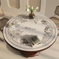 Sottopiatto rotondo in pelle minimalista con motivo floreale e scritta Molly crema - Diametro 50CM / Giardino Vintage