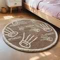 Round brown bedroom rug with white cartoon octopus pattern on a light wooden floor - Diameter 100CM / Little Octopus