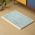 Tapis de bain absorbant à rayures bleues et blanches en peluche douce sur sol en bois - 40x60cm / Rayé-Bleu Mer