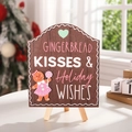Cartel de bienvenida navideño de madera con gráfico de niña de jengibre rosa - Estilo con Soporte