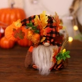 Fall themed gnome plush with orange plaid hat, faux fur beard and maple leaf decor - With Wheat Ears Style
