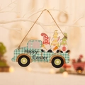 Gnomi di Pasqua in un camion di legno a quadri blu con corda rustica da appendere - Stile Gnomi Plaid Blu (P-M126)