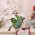 Lindo adorno de pájaro de fieltro verde con costuras doradas y cordel de cáñamo - Verde