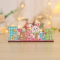 Easter wooden desk sign with colorful letter patterns and cartoon bunny decor - EASTER Wooden Ornament