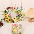 Bunte Tulpenanhänger aus Holz mit Kordel für Muttertag Heim- und Wanddekoration - Tulpe ohne Punkte Vier-Gitter 12-teiliges Holzornament-Set