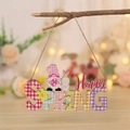 Ostern Happy Spring Holzschild mit bunten Gnom-, Hasen- und Küken-Dekorationen zum Aufhängen - Frühling Thema Gnome-Ornament (P-M130)