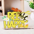 Dekoaufsteller Bee Happy aus Holz mit Biene und Honigtopf Motiv auf einem Holzsockel - BEE HAPPY Stil
