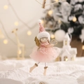 Christmas angel doll ornament with pink tulle dress, plush hat and golden wings on a tree - Pink Angel Pendant (K-TS79 02)