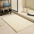 Cream colored plush bathroom mat with striped texture and anti-slip thick material - Cream / 40x60cm