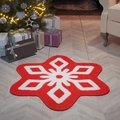 Tapis en peluche en forme de flocon de neige rouge et blanc sur parquet chic - 100x100cm / Flocon de Neige - Rouge