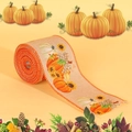 Deko-Band Herbst mit Kürbis und Sonnenblumen auf grobem Leinenstoff für Erntefest-Deko - Schleife Kürbis Stil