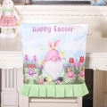 Oster-Stuhlbezug in Hellblau mit Happy Easter Aufdruck und grün gepunktetem Rocksaum - Osterzwerg-Stil (W-QT96)