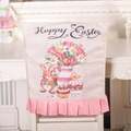 Happy Easter chair cover featuring cartoon bunny tulip prints and pink polka dot ruffle - Party Rabbit Style