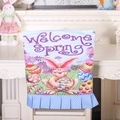 Oster-Stuhlbezug in Hellblau mit Welcome Spring Aufdruck und Hasen-Eier-Motiv - Hase mit Ei Stil (W-QT95)