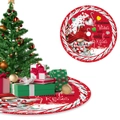 120cm Christmas tree skirt featuring red gnome, candy cane patterns and holiday text - Snowy Forest Gnome (A-SQ80)