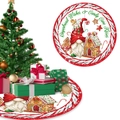 120cm Christmas tree skirt featuring gingerbread man and gnome patterns on red textile - Gingerbread Gnome (A-SQ81)