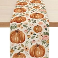 Chemin de table en lin avec citrouilles et fleurs aquarelle pour décor d'automne - Drapeau de table / Chemin de Table Citrouille Floral