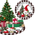 120cm Christmas gnome tree skirt with buffalo plaid border and festive gnome graphics - Christmas Tree Gnome (A-SQ85)
