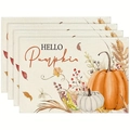Lot de 4 sets de table d'automne avec citrouilles et imprimé HELLO Pumpkin pour la fête - Sets de Table Citrouille Automne / Set de table