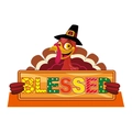 Décoration de table dinde de Thanksgiving en bois avec lettrage Blessed festif - Style Dindon