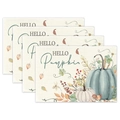 Set of 4 autumn table placemats featuring Hello Pumpkin print and maple leaf design - HELLO Pumpkin Placemats / Placemat