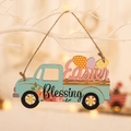 Decorazione pasquale in legno con camion vintage azzurro, scritta Blessing e uova colorate - Stile Uova Floreali Blu Chiaro (P-M128)