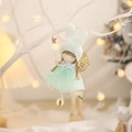 Green tulle dress bunny angel ornament hanging on branches with warm bokeh lights - Mint Green