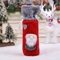 Housse de bouteille de vin gnome de Noël en velours rouge avec fausse fourrure grise - Style Gnomes Rouges