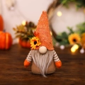 Herbst-Zwerg Plüschfigur mit orangefarbener Mütze und Sonnenblume für Erntedankfest - Männlicher Stil (Grauer Langer Bart)