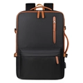 Mochila negra de negocios para portátil en tela Oxford con detalles de cuero y USB - Negro