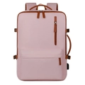 Mochila rosa impermeable para portátil con puerto USB y detalles de cuero marrón elegante - Rosa