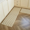 Creamy beige kitchen floor mat set with black diamond pattern on herringbone wood floor - 60x90+60x120cm Set / Black Rhombus