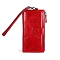 Portafoglio lungo da donna in vera pelle rossa con cerniera e cinturino - Rosso