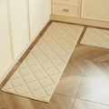 Cream-colored kitchen rug set with diamond pattern and non-slip texture on wood floor - 60x90+60x120cm Set / Beige Rhombus