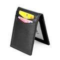 Portafoglio sottile in pelle nera con protezione RFID e slot per schede a forma di V - Stile Pelle Trama Litchi (9611) / Nero