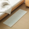 Blue and white striped rectangular bedside rug made of absorbent microfiber on wood floor - 40x60cm / Sky Blue