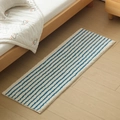 Long rectangle blue and white striped bedside rug with soft plush texture for bedrooms - 40x60cm / Aqua